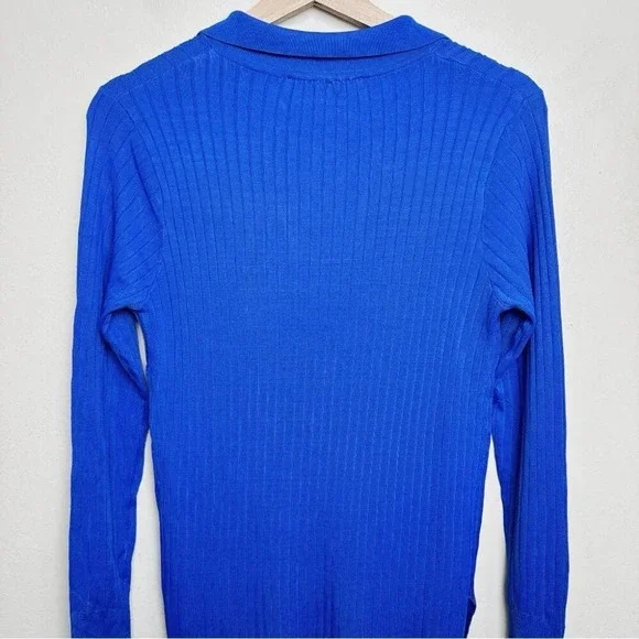 Zara Womens Size Medium Ribbed Royal Blue Slit Hem  Tunic Top - Picture 11 of 13